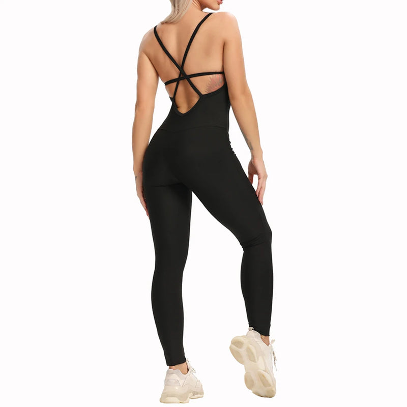 2024 Novos macacões femininos de ioga fitness, sem costas ,sexy esportivo legging