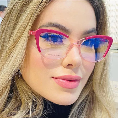 Óculos Gradiente Cor Cat Eye para Mulheres, Moldura Óptica Feminina - Bloqueio de Luz Azul - Designer de Luxo