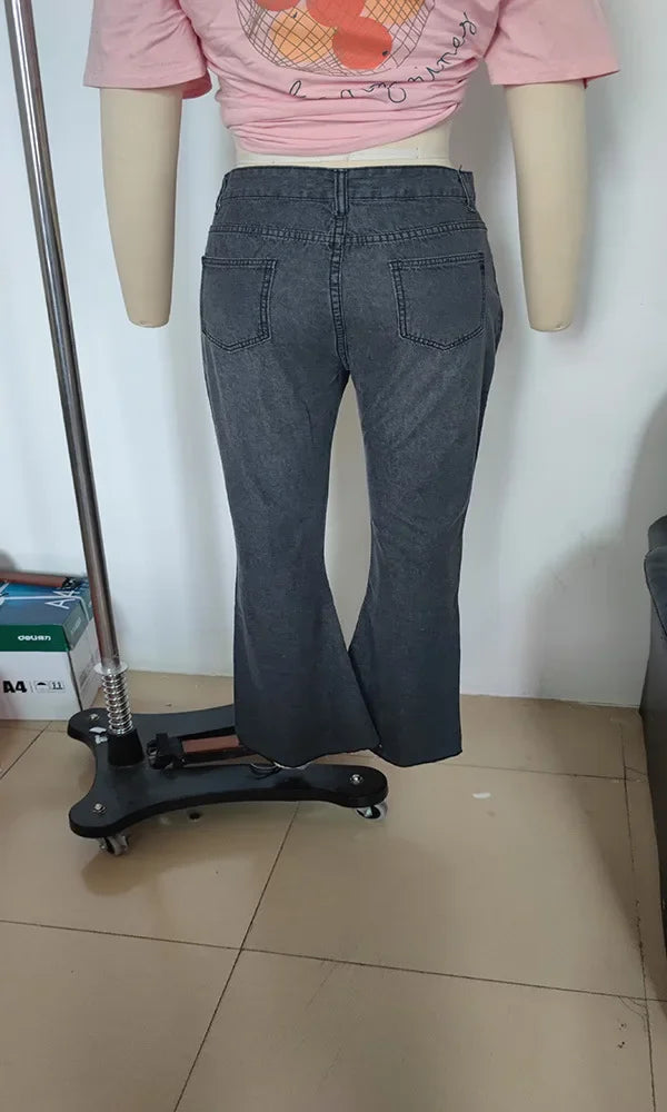 Calças jeans femininas primavera e outono, calças casuais rasgadas, cintura alta