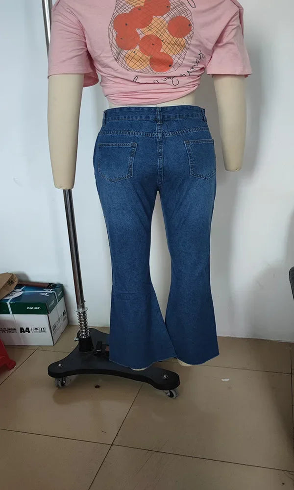 Calças jeans femininas primavera e outono, calças casuais rasgadas, cintura alta