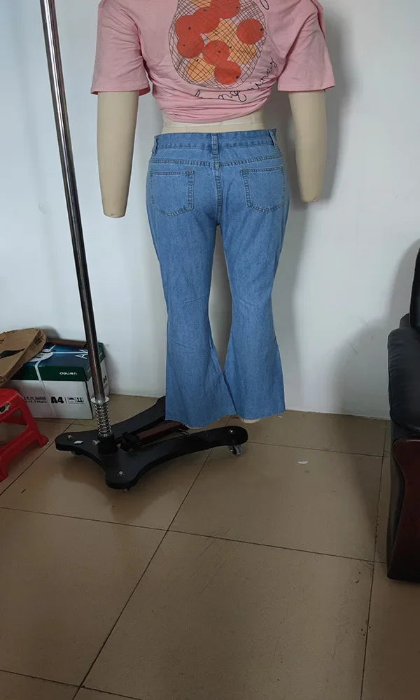 Calças jeans femininas primavera e outono, calças casuais rasgadas, cintura alta