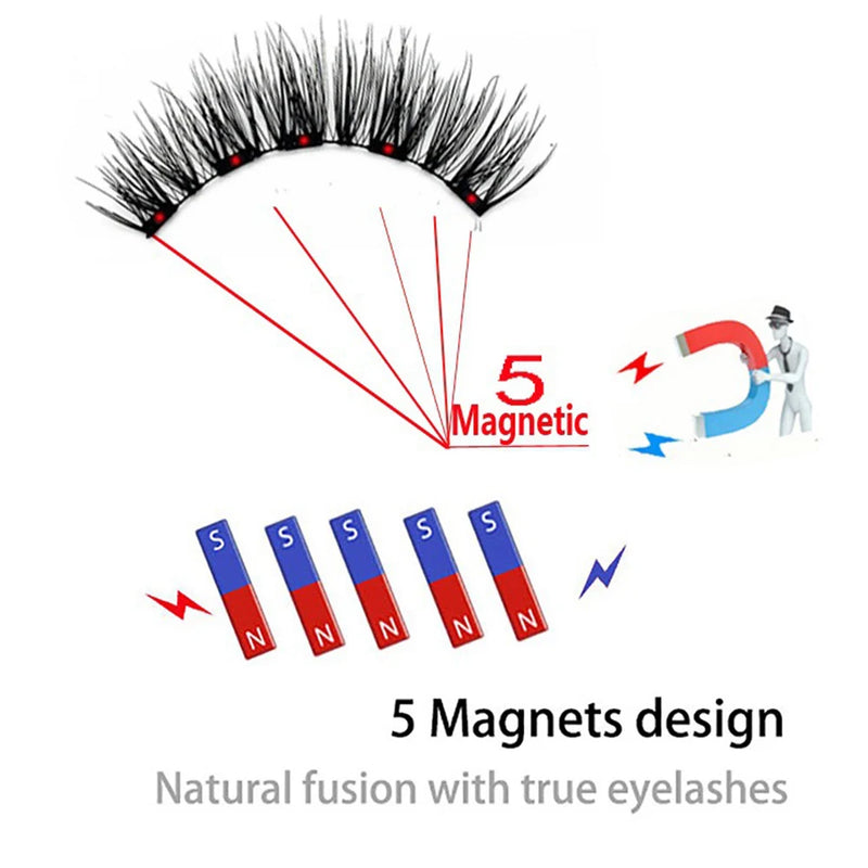 Kit de cílios magnéticos 3D 5 ímãs fáceis de usar, cílios postiços naturais, reutilizáveis