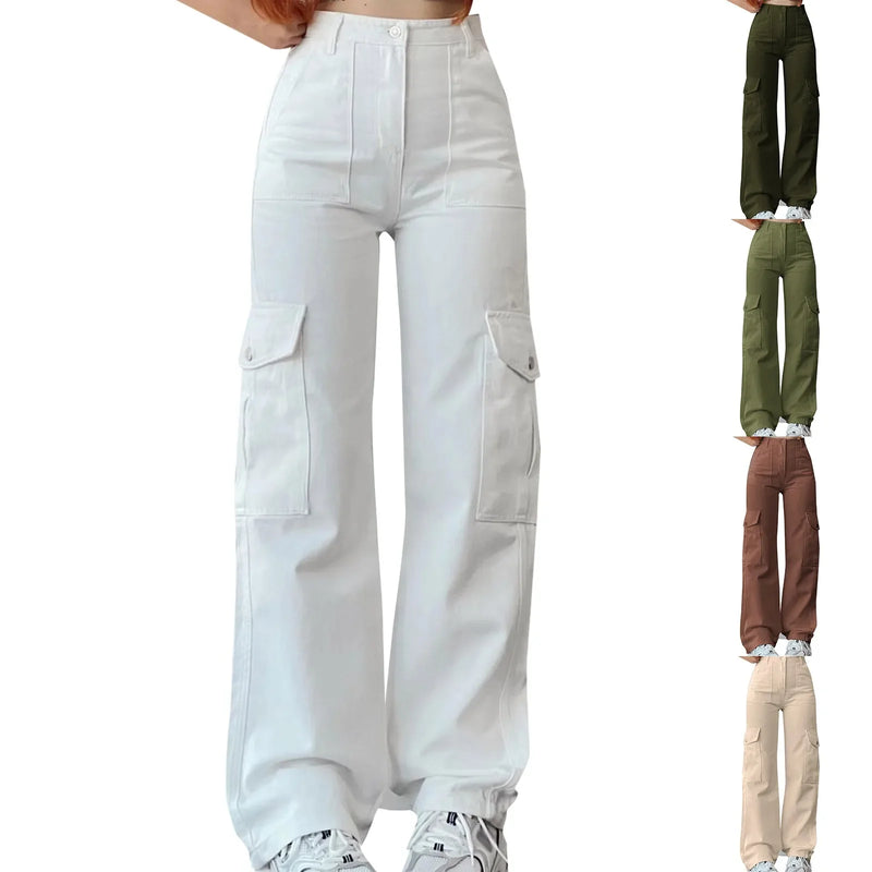 Calças largas soltas femininas verão, cintura múltipla, três bolso ,cargo de moletom, perna larga streetwear pantalones