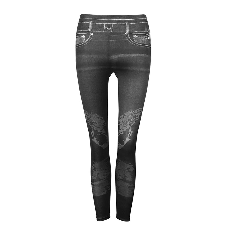 Faux Denim Leggings para Mulheres Verão Jeans Cintura Alta