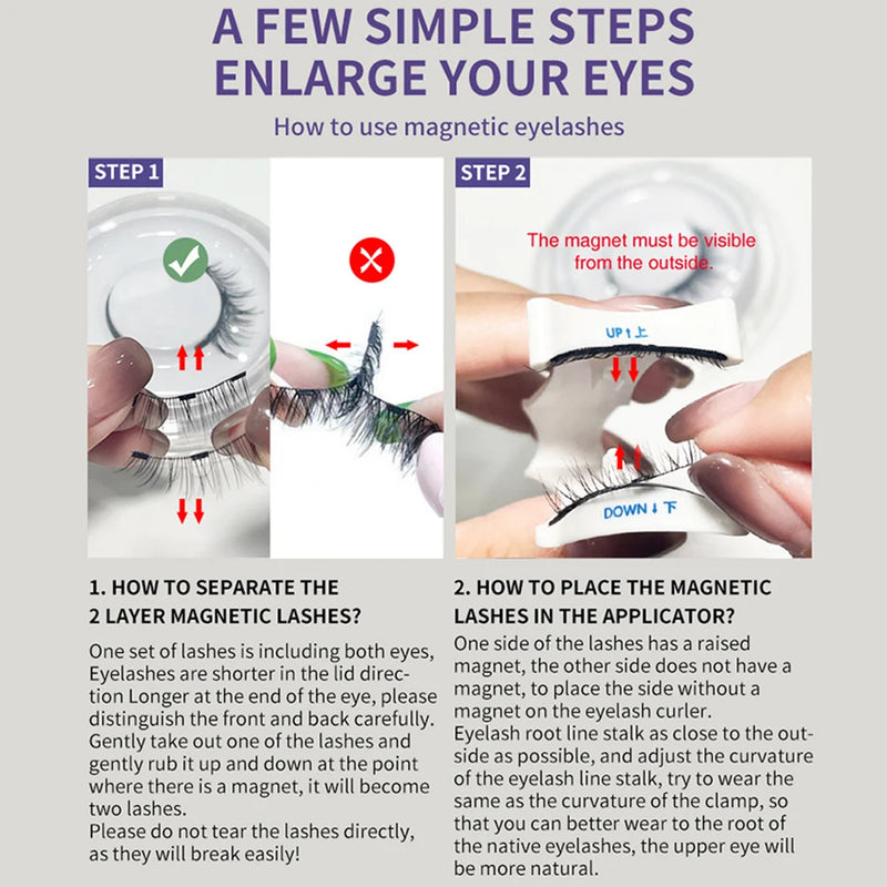 Kit de cílios magnéticos 3D 5 ímãs fáceis de usar, cílios postiços naturais, reutilizáveis